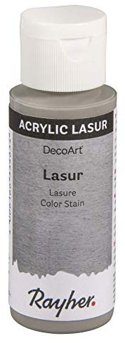 Rayher 35023558 Lasur, Flasche 59 ml, Holzlasur, Farbe für Holz, transparente, nicht deckende Acrylfarbe, veredelt unbehandeltes Holz und andere saugende Untergründe, steingrau