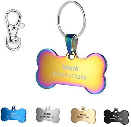 KSZ Etiquetas de identificación para Mascotas de Acero Inoxidable, Etiquetas Personalizadas para Perros y Gatos. Grabado Frontal y Trasero. Múltiples Colores (Colorful, Hueso)