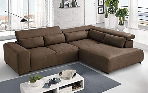 Dafne Italian Design Ecksofa, 3-Sitzer, mit Halbinsel, rechts, Sparta Braun, 309 x 225 x 70 cm