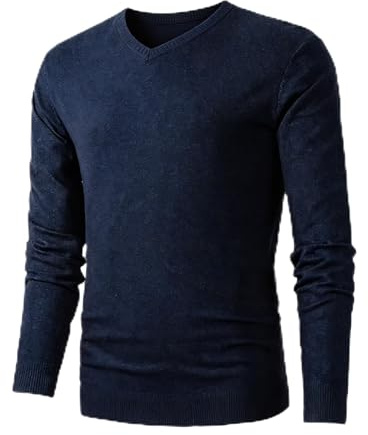 Mens Casual Slim Fit Basic Designed V-Neck Pullover Sweater (616 Navy,L)