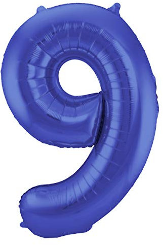 Folat 65929 Metallic Folienballon Zahl 9-86 cm, Blau Matt