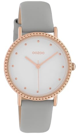 Oozoo Flache Damenuhr mit Lederband 34 MM Weiß/Grau C10420