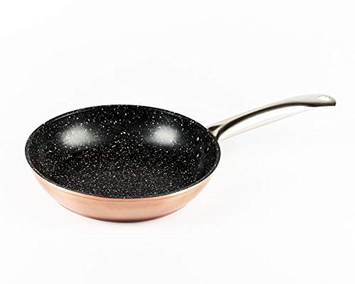 VIER 911-26 Pfanne aus geschmiedetem Aluminium, Farbe Kupfer, Durchmesser 26 cm, Full Induktion. Antihaftbeschichtung in Steinoptik, frei von PFOA, Kupferfarben