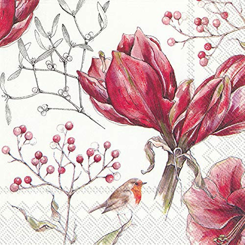Boston International IHR Papierservietten, 3-lagig, 16,5 x 16,5 cm, Winter-Amaryllis Weiß