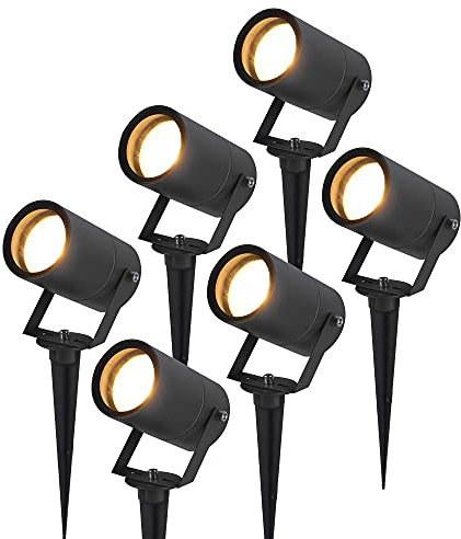 HOFTRONIC - 6er Spikey LED Strahler mit Erdspieß 5 Watt 400lm 2700K Schwarz IP65 wasserdicht Außenlampe für die Beleuchtung von Garten, Terrasse, Pflanzen, Wegen, Teich Außen-Strahler Gartenstrahler