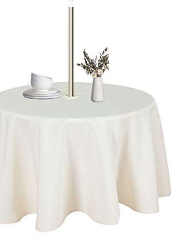 LUSHVIDA Tischdecke für den Innen- und Außenbereich, waschbar, wasserdicht, knitterfrei, mit Reißverschluss und Schirmloch für Frühling, Sommer, Party, Picknick, Grillen, Terrasse, 152.4 cm, Beige