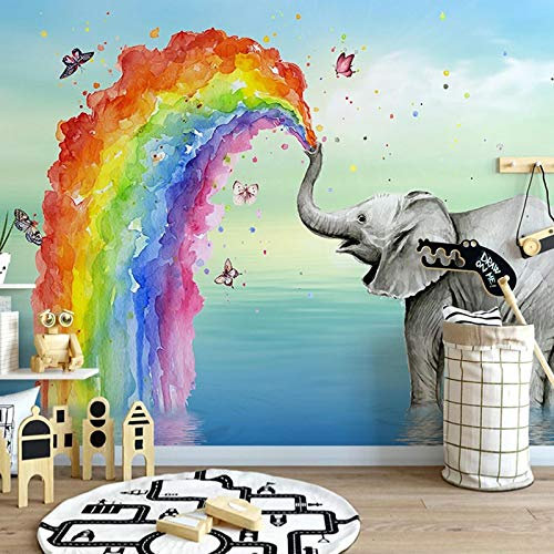 BYSQX Fototapete Panorama 3D Effekt Karikatur Regenbogen Elefant Tier Tapisserie Tapete Vlies Tapetenwandbild Wandbild Dekoration Foto-Tapete Wandtapete Fotoposter Wanddeko 200X150Cm