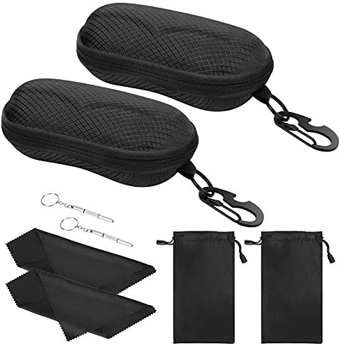 MoKo EVA Brillenetui, 2 Pack Universal Halbhart Brillen Case mit Metallhaken Mini Schraubendreher Tragbare Kratzfeste Brillenorganizer Brillenaufbewahrung für Sonnenbrillen Lesebrille, Schwarz+Schwarz