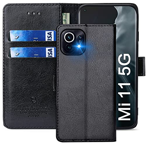 FMPCUON Hülle für Xiaomi 11 5G Handyhülle [Standfunktion] [Kartenfach] [Magnetverschluss] Tasche Flip Case Schutzhülle lederhülle klapphülle für Xiaomi 11 5G Schwarz