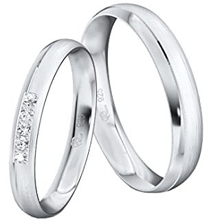 JC Trauringe Silber 925 Paarpreis Eheringe I Partnerringe mit Gravur in edler Schatulle 2 Hochzeitsringe Herrenring & Damenring mit Steinen I S910-S