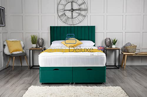Comfy Deluxe LTD Plush Velvet Ottoman Gas Lift Bed with Vertical Panel Apollo Headboard (5.0FT King Size (152cm X 201cm), Green)