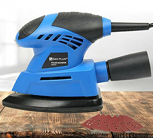 130W Corded Palm Sander Small Detail Mouse Sander, Dust Extraction Port, Compact Ergonomic Design, with 6 Sheets for DIY Wood Sanding & Finishing