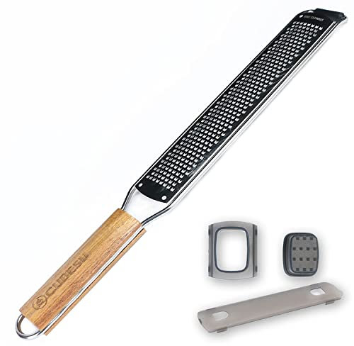 Cubesu Zester Grater Set - Extremely Sharp Stainless Steel Kitchen Grater with Wooden Handle - Ideal as Lemon Grater, Cheese Grater, Nutmeg Grater etc. - Includes Hand Guard