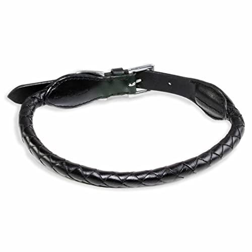 Monkimau Halsband Hund echt Leder Hunde Halsbänder schwarz rund geflochten Lederhalsband verstellbar Dog Collar Hundehalsband (M: 12mm x 55cm)