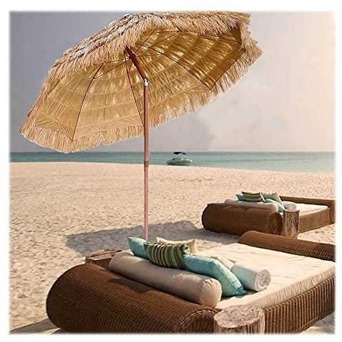 XPGEREP Sombrilla Hawaiana, Inclinable Sombrilla De Paja De Playa, Jardín, Piscina, Patio, Sombrilla De Patio De Paja, Color Natural/Diameter 2.4m / Height 2.2m