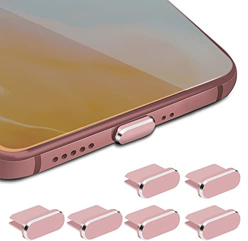 Cobee Typ C Staubstecker Set, 6 Stück Aluminiumlegierung USB C Anti Staub Abdeckkappen Ladeanschlussabdeckung Typ C Metall Staubschutz Stopper für Smartphone Laptop (Roségold)