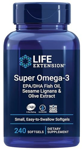 Life Extension, Super Omega-3, con Olio di Pesce e Acidi Grassi Essenziali, Altamente Dosato, 240 Capsule molli, Testato in Laboratorio, Senza Glutine, Senza Soia, Non OGM