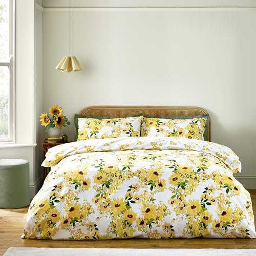 Catherine Lansfield Sunflowers Reversible King Duvet Cover Set with Pillowcases Yellow