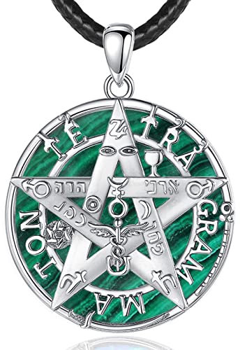 EUDORA Harmony Ball Witcher Pentagramm Kette mit Malachit für Damen Herren Sterling Silber 925, Tetragrammaton Runen Halskette Amulett Anhänger Vintage Schmuck Geschenk für Frauen Herren, 61cm