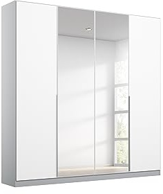 Rauch Möbel Alabama, Kleiderschrank, Farbe Weiß/Seidengrau, Breite 181 cm | Schrank, 4-türig, mit Spiegel, Zubehör Basic, für Schlafzimmer, Kinderzimmer, Garderobe, Flur