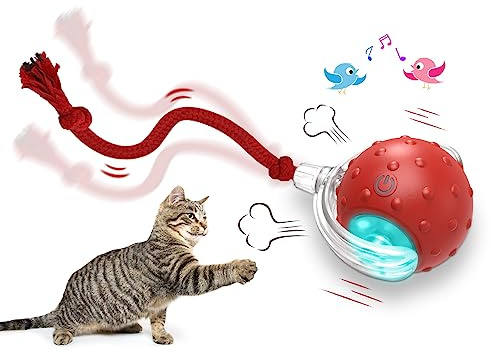 Giociv Interactive Cat Toys Ball for Indoor Cats Fast Rolling on Carpet, Chirping & Motion Activate Cat Toys (Red)