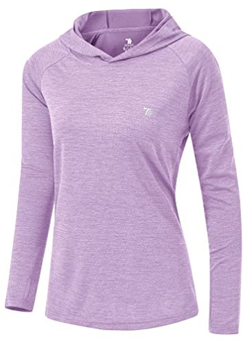 YSENTO Damen Laufshirt Langarm Sportshirt Funktionsshirt UPF 50+ Schnelltrocknend Gym Top Wandershirt Yoga Fitness Hoodie(Hellviolett,L)