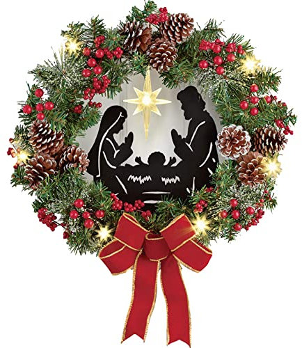 CUTeFiorino Adventskranz Weide Beleuchteter Szenen-Weihnachtskranz funkelt Mary-Kranz für Haustür-Bauernhaus-im Freien Innenwand-Fenster-Tür-Aufhänger Osterzweige Künstlich (A, One Size)