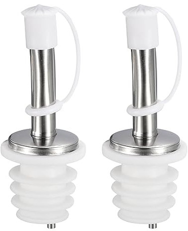 QUARKZMAN Inox Acier Bouteille Verseurs, 2pcs 80mm/3.15 Olive Huile Bec Verseur avec Caoutchouc Poussière Bouchons, Vin Verseurs Liqueur pour Liquide, Plupart Liqueur Bouteilles (Blanc)