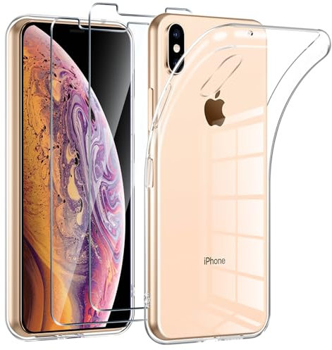 Phoona Cover per iPhone XS Max Custodia con 2 Pezzi Pellicola Vetro Temperato,Ultra Sottile Trasparente Silicone Protettiva Case per iPhone XS Max Sottile Morbida Antiurto Cover