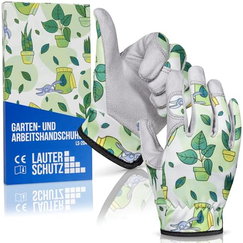 LAUTER SCHUTZ ® für Kinder: Premium Arbeitshandschuhe (Dehnbares Polyester & Kunstleder) mit rutschfestem Kunstleder, für Gartenarbeit und mehr (Größe XXXL, Pflanzen-Muster)