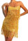 Ushiny Pailletten Quastenkleid glitzerndes Tanzkleid Fransen Kleider Festival Kostüm Rave Outfit für Frauen und Mädchen (DE/NL/SE/PL, Alphanumerisch, Einheitsgröße, Regular, Regular, Gold)