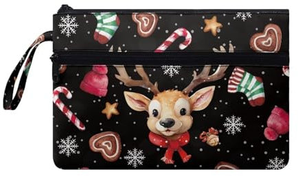 Suhoaziia Damen-Handtaschen mit Weihnachtsmotiv und Hirschmotiv, Kreditkartenhalter, Handy, Scheckbuch, Organizer, Kosmetiktasche mit Taschen