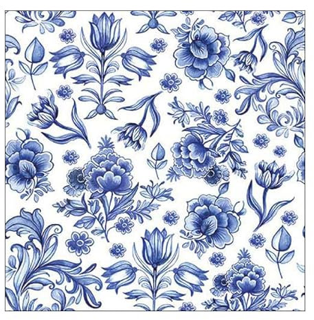 20 Ambiente Papierservietten ''Delfter Blaue Blumen'' Vintage Tischdekoration mit Motiv auch für Party oder Decoupage 33x33cm