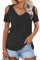 WNEEDU Camisetas Manga Corta Mujer Verano Blusas Cuello V Top Elegante Basicas T-Shirt Negro XL