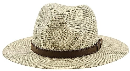 Sombrero de granjero, sombrero de panamá, accesorios de cinturón marrón, sombrero de bolos, sombrero de playa, transpirable, casual, sombrero de jazz, sombreros de cabeza grande para hombre, talla