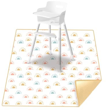Treer Unterlage Hochstuhl, 110x110cm Baby Hochstuhl Bodenmatte Spritzmatte für Unter Hochstuhl Wasserdicht Rutschfest Bodenschutzmatte Karikatur Krabbelmatte Faltbar Baby Spielmatte (Sonne)