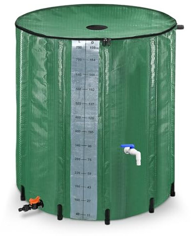 FIVMEN Serbatoio per Acqua Piovana 750 litri Barile per Acqua Piovana PVC Pieghevole con Coperchio e Rubinetto, Verde