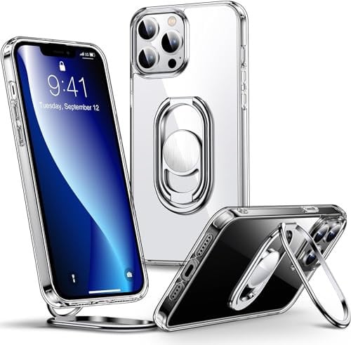 SHIELDS UP for iPhone 12 Pro Max Case with Stand, Phone Case Clear with Double Ring Holder【Adjustable & Fodable】 Shockproof Protective Cover for iPhone 12 Pro Max 6.7 inch - Clear