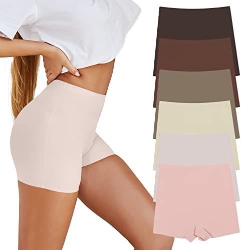 SHARICCA Hotpants Boxershorts Damen Nahtlos Kurze Radlerhose Beige Boxershorts Hohe Taille Damen Seamless Unterhosen Baumwolle Shorts (Mehrfarbig-6P07, L)