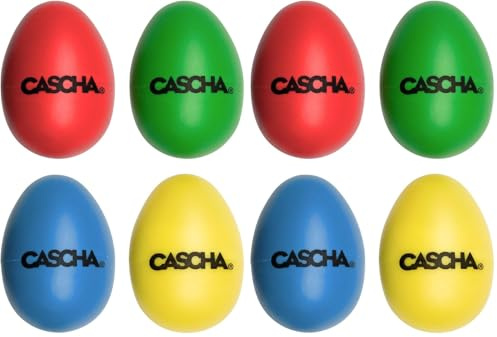 CASCHA HH 2003 Juguetes musicales de percusión, maracas de huevo, 4 piezas (rojo, azul, amarillo, verde) para percusión y educación musical temprana (Paquete de 2)