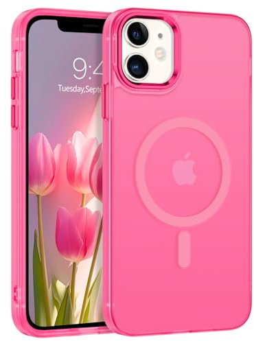 BENTOBEN for iPhone 11 Case Magnetic [Compatible with MagSafe], Translucent Matte Back Anti-yellow Soft TPU Military Grade Shockproof Women Men Protective Cover for iPhone 11, Hot Pink