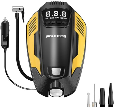 PGNOOGE Gonfleur de Pneus Voiture 150 PSI, Compresseur à Air Portatif DC 12V avec Arrêt Automatique, Compresseur Voiture pour SUV, Motos et Ballons, Pompe à Pneumatiques avec LED Light