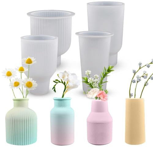 4 Stück Silikonform Vase,Epoxidharz Formen,Silikonformen Giebformen,Resin Formen,Gießform Vase,DIY Vases Resin Formen,Epoxidharz Silikonform Vase Silicone Mould,zur Herstellung Von Vasen Stifthaltern
