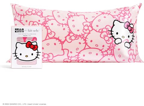 Kitsch Hello Kitty Satin-Kissenbezug mit Reißverschluss für Haare, weicher als Seidenkissenbezüge, kühlende Kissenbezüge, maschinenwaschbar, knitterfrei, Satin-Kissenbezüge, King-Size, 48,3 x 91,4 cm,