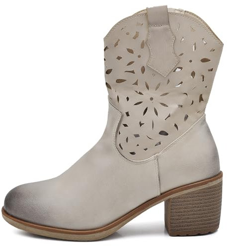 IF Fashion Stivali Stivaletti Tronchetti Camperos da Donna Traforato Con Tacco Pelle Sintetica Forata GR-6658 beige N.40