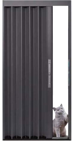 Grey Accordion Folding Doors, Aluminum Sliding Concertina Doors Internal Large 160 150 140 130 125 120 115 110 105 100 95 90 85 80 75 70 65 60 55 50 CM, with Lock(Size:WxH 166x203cm/64x80in)