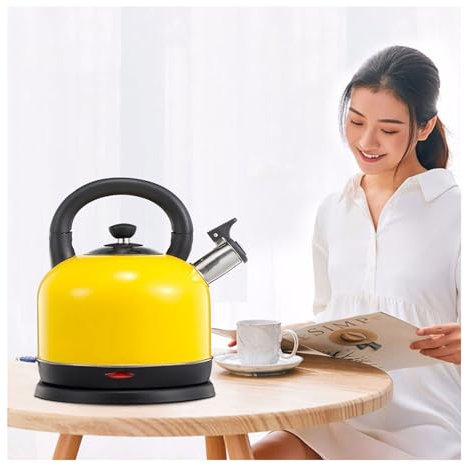 Large Electric Kettle, Jug Kettle Cordless Fast Boil 1.5KW, Stainless Steel, Whistle Alert, Easy Pour, Auto Shut-Off, Boil-Dry Protection for Kitchen Office hotel (Yellow, 2L)