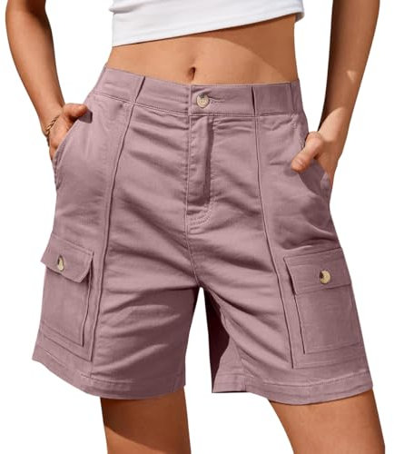 Minetom Bermuda Pantaloncini da Donna Cargo Shorts Estivi Casual A Vita Alta Gamba Larga Pantaloni Corti da Lavoro con Tasche B Rosa L