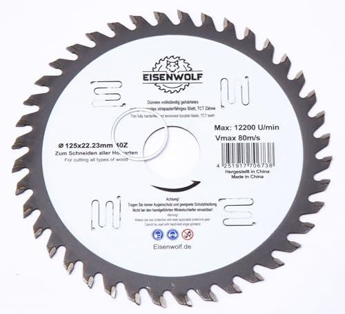 Eisenwolf 125x22,23 mm vollständig gehärtetes und gespanntes langlebiges und strapazierfähiges Sägeblatt, Kreissägeblatt für Holz mit 40 gekippten TCT-Zähnen und Laser-Cuts für Lärmminderung