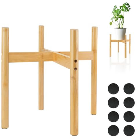 RETON Soporte ajustable para plantas, moderno de mediados de siglo, soporte de madera para macetas de interior y exterior, jardín, patio, hogar, oficina (33 cm)